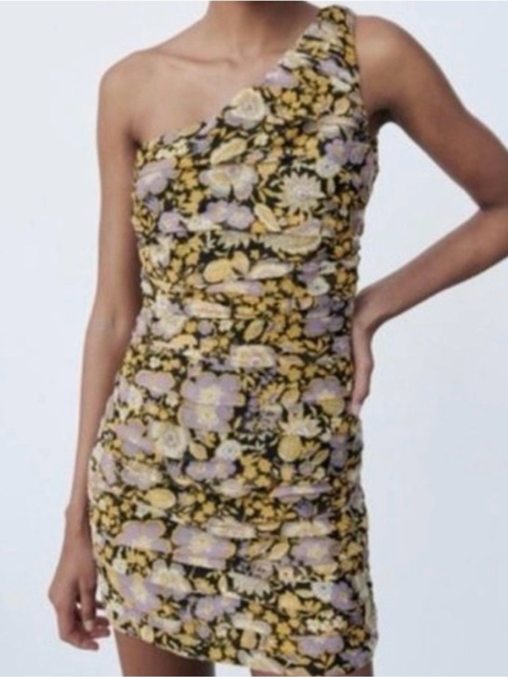 NWT Zara Floral One Shoulder Mini Dress Medium